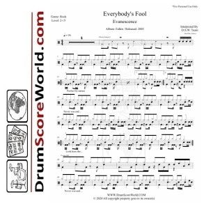 Evanescence - Everybody's Fool - Drum Sheet
